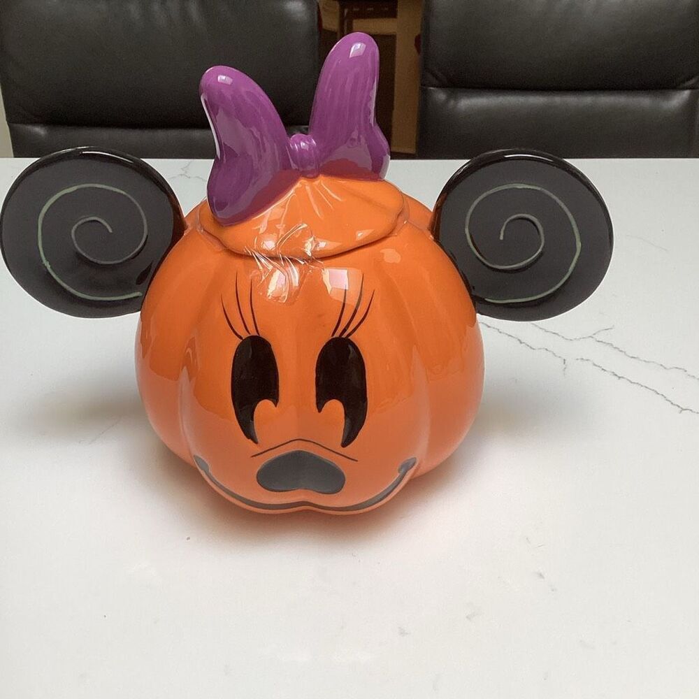 Disney Halloween Minnie Mouse Cookie Jar Jack-O-Lantern Pumpkin Ceramic